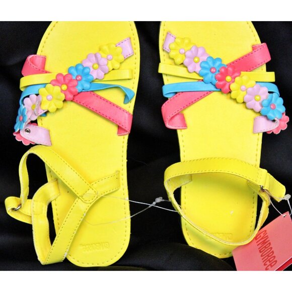 2009 Gymboree Happy Rainbow Sandals Shoes sz 2 Bright Yellow Flowers Strappy - Picture 3 of 5